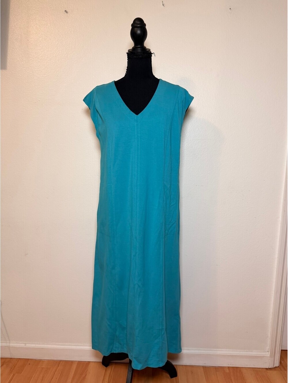 J Jill Teal Maxi Dress S Petite V Neck Sleeveless Wearever